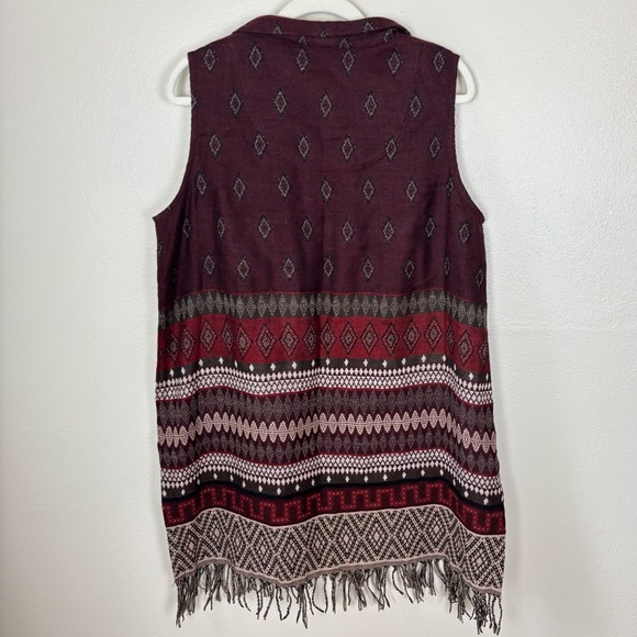 John Mark Sweater Vest Collared Fringe Artsy Boho Aztec Print Women’s Size Large - Picture 6 of 7